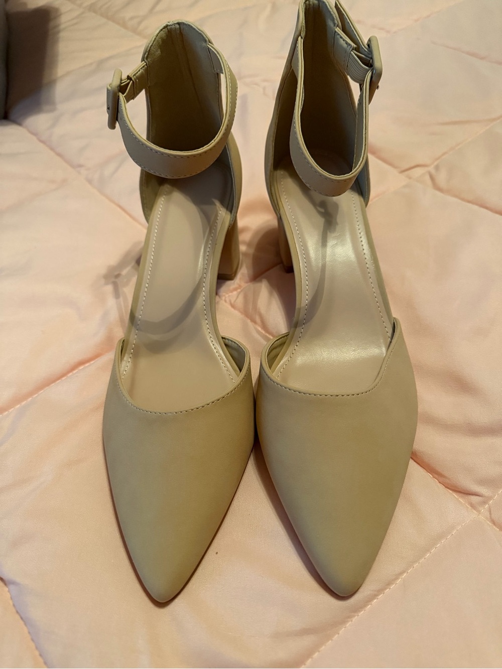 Beige Ankle-Strap Pointed Toe Heels New Size 10